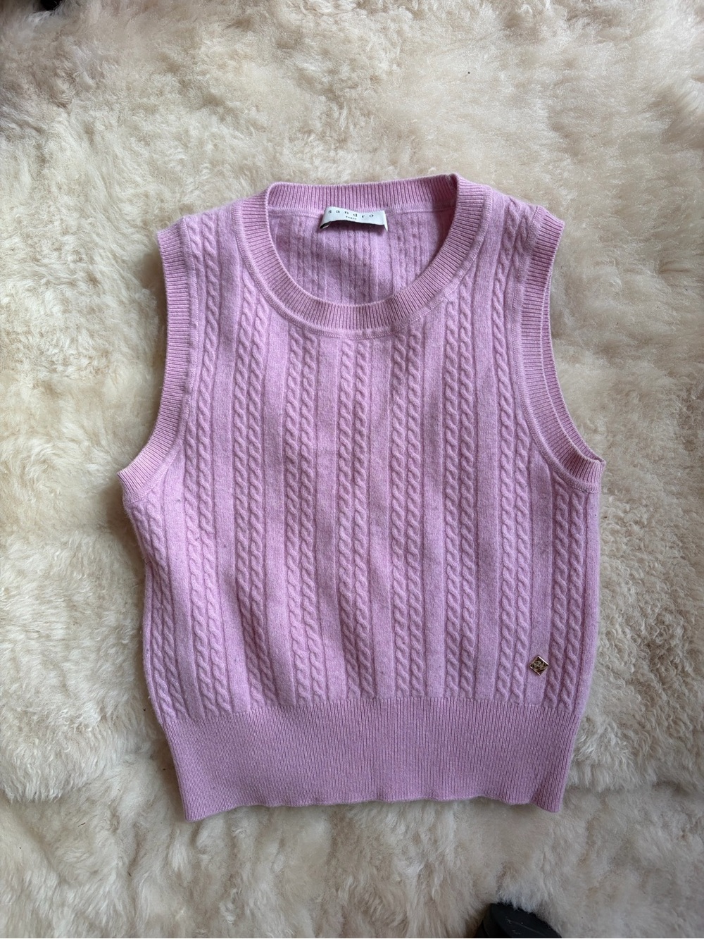 Sandro Pink Cable Knit Sleeveless Top small